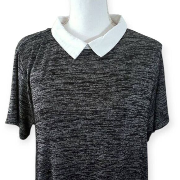 GRAY WHITE COLLAR MAXI DRESS SZ.M/L EUC SHORT SLEEVE - Picture 2 of 4